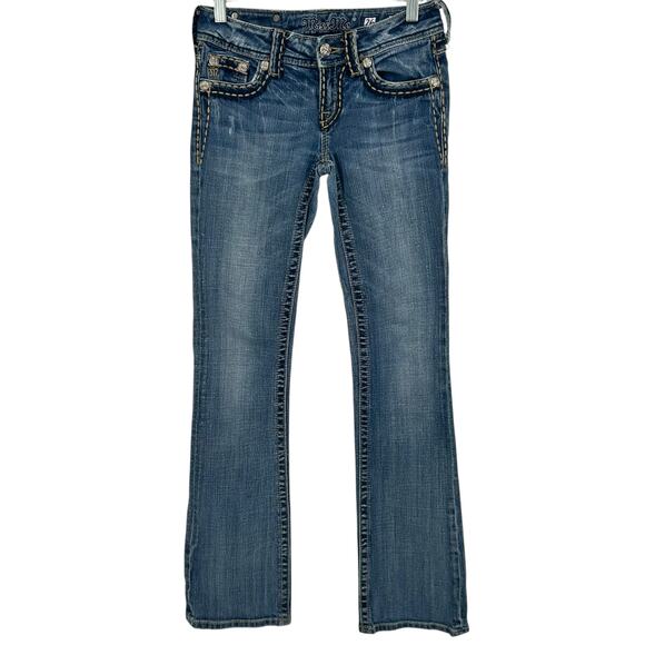 Vintage y2k Women's Low Rise Miss Me Blue Denim Bootcut Jeans Sz 26 JP5014-6 - Picture 2 of 9